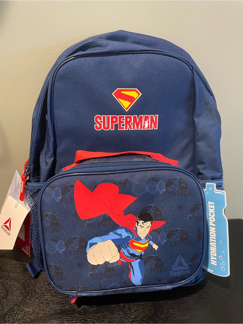 Reebok Superman Character Backpack BookBag W Insulated Lunch Bag Boy School NEW